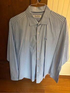 Tommy Bahama Blue and White Pinstripe Dress Shirt